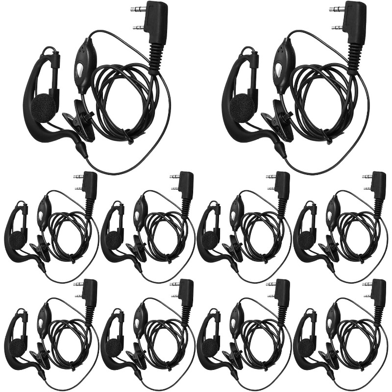 Wired Earphone Mic - 10 ชิ้น หูฟังวิทยุสื่อสารพร้อมไมโครโฟน 2 ขา ไมโครโฟนวิทยุสองทาง
