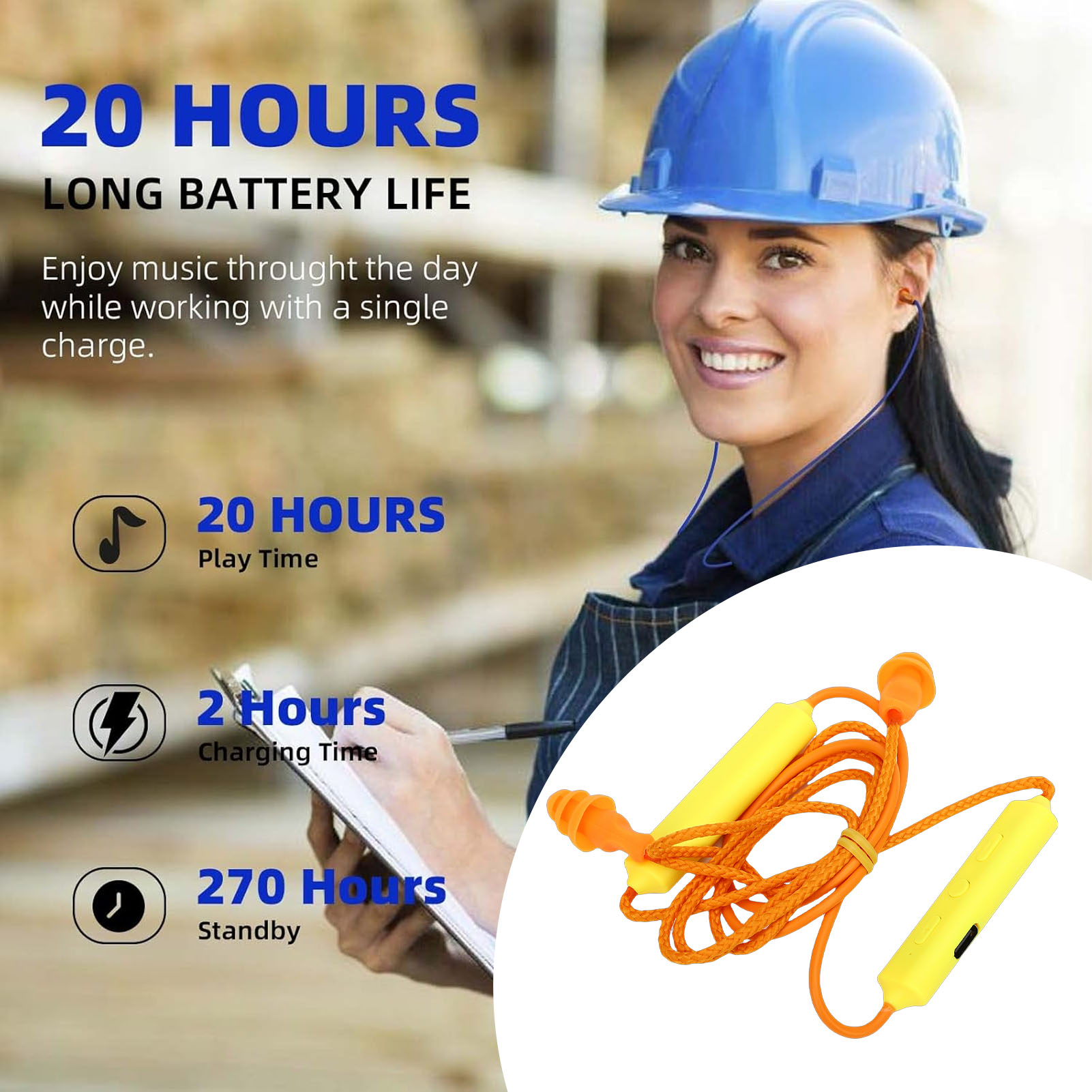 Bluetooth Headset On Ear - ที่อุดหู ชุดหูฟังบลูทูธสำหรับทำงาน ลดเสียงรบกวน ป้องกันการได้ยิน ใช้ได้ในสถานที่ก่อสร้าง สายการผลิต