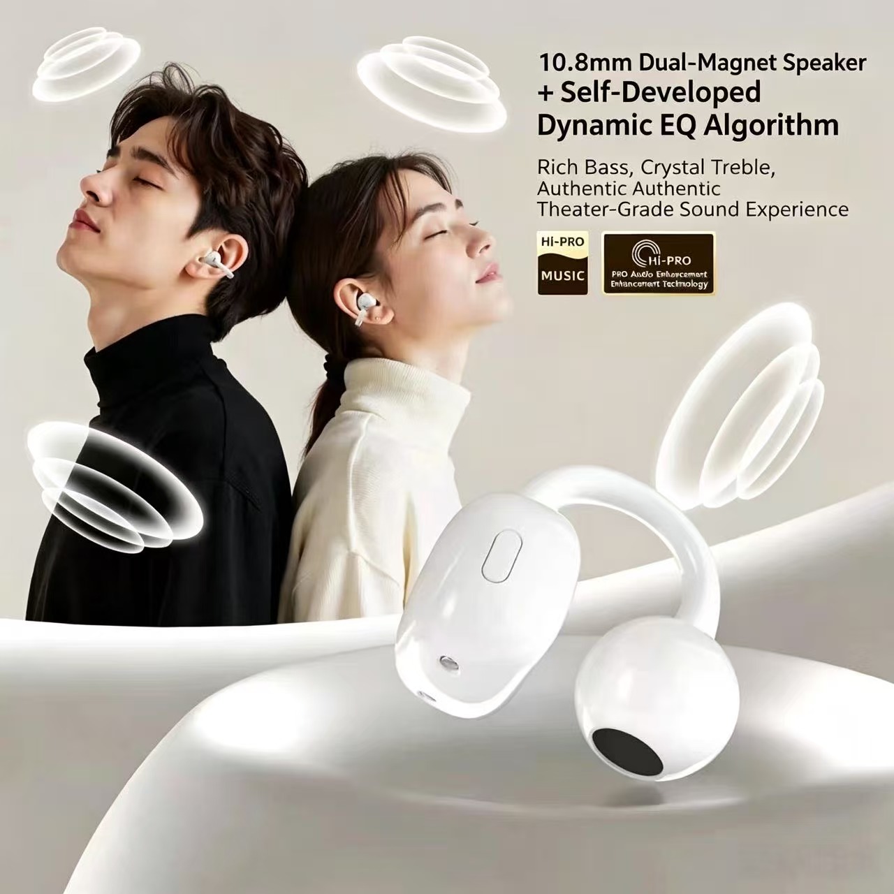 Sports Earphone Hook - หูฟังบลูทูธแบบคล้องหูไร้สายพร้อมสายคล้องกันหาย, กันน้ำระดับ IPX5, เสียงสเตอริโอคุณภาพสูง, หูฟังแบบคล้องหูสำหรับเล่นกีฬา, พกพาสะดวก