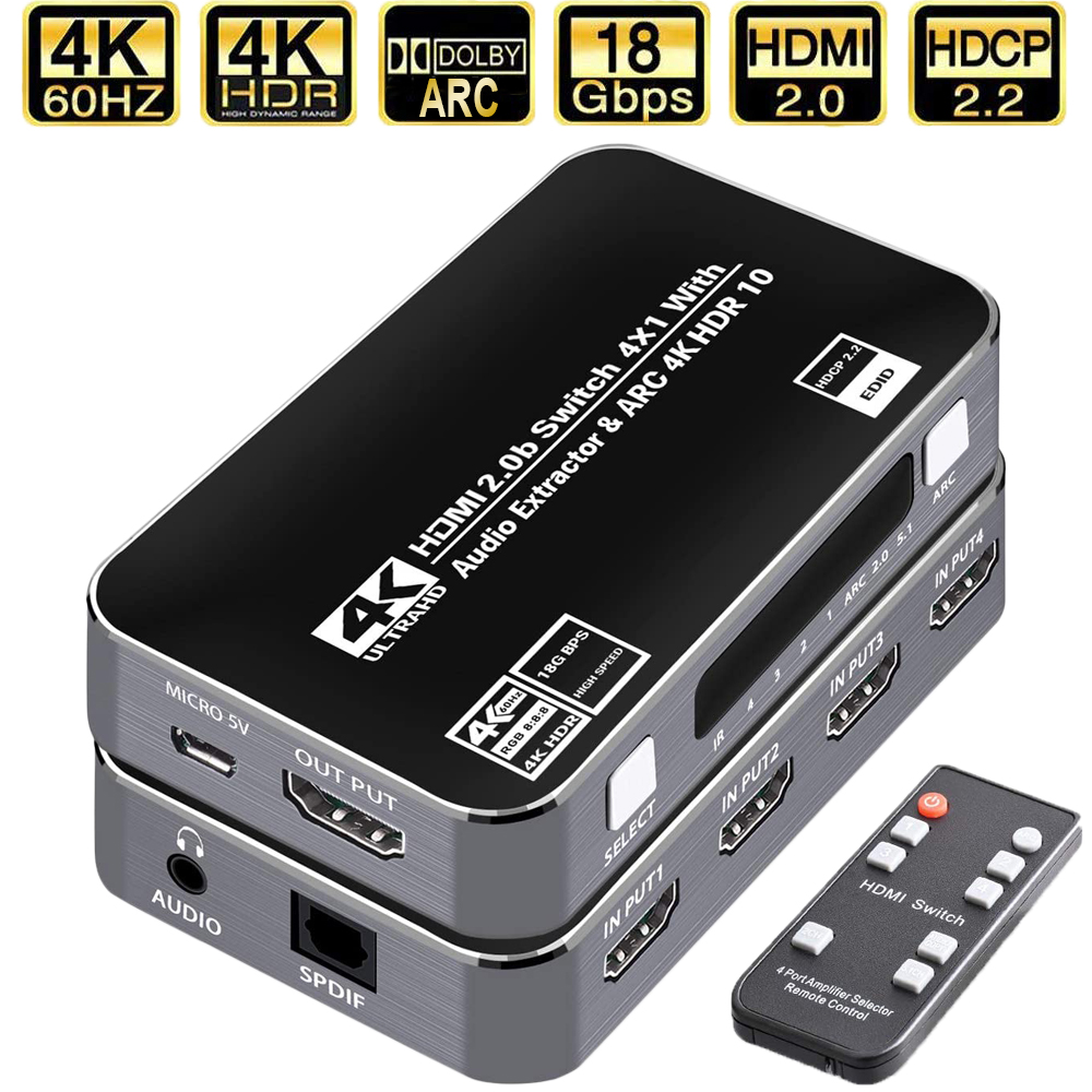 Earphone Splitter Jack - สวิตช์ HDMI 4K 60Hz HDR พร้อมตัวแยกสัญญาณเสียง