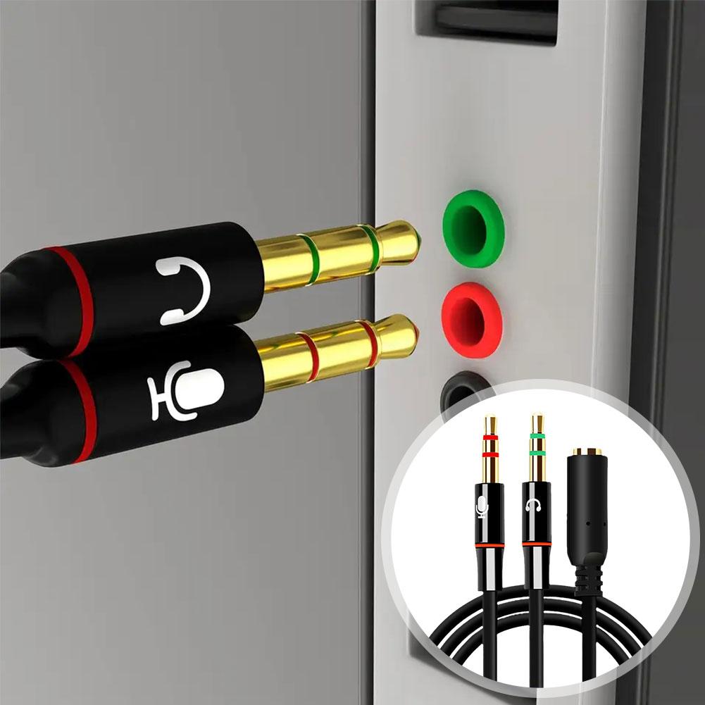 Audio Splitter Y - ตัวแปลงสัญญาณเสียงไมโครโฟนหูฟังสำหรับคอมพิวเตอร์ 3.5 มม. ตัวเมีย เป็น 2