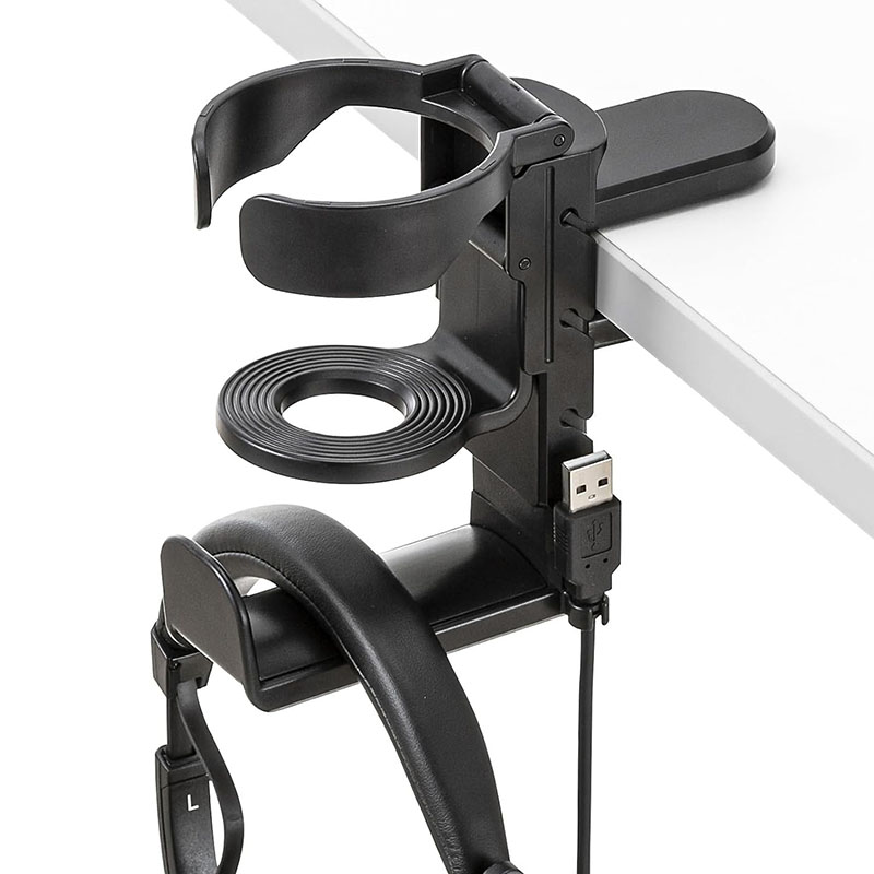 Headphone Stand Desk - ที่วางแก้วบนโต๊ะพร้อมที่แขวนหูฟัง, ตะขอหมุนได้ เหมาะสำหรับแก้วกาแฟ, แก้วน้ำ, กระเป๋า, หูฟัง