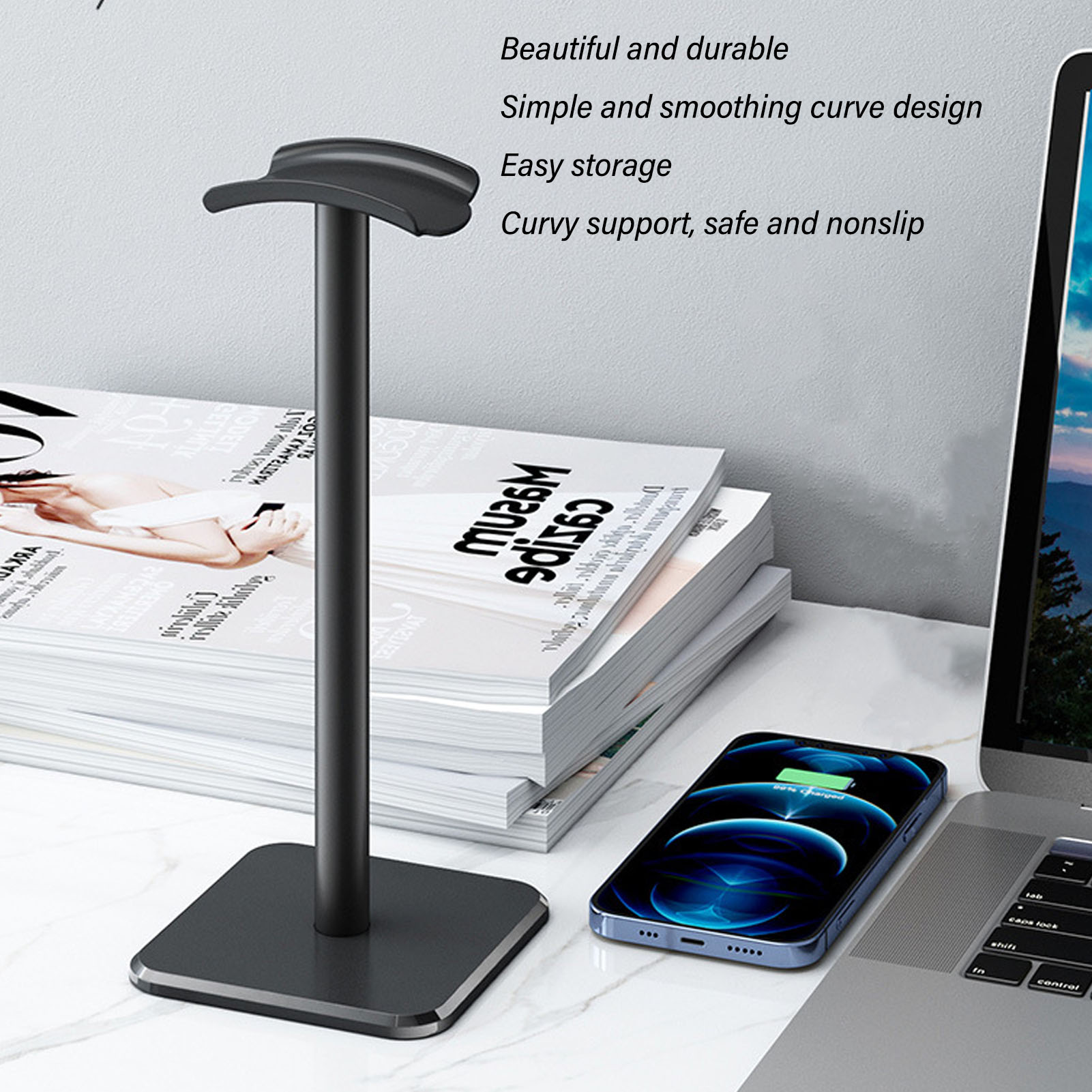 ขาตั้งหูฟังมุมโค้งมนฐานกันลื่น - Headphone Stand Desk บทวิจารณ์และราคา